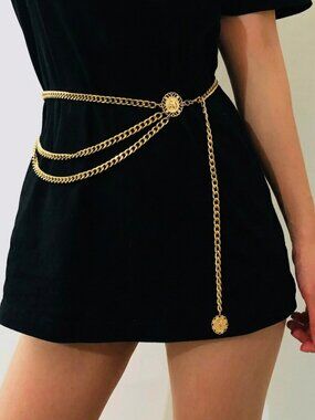 2/$30 NWT Gold Multi Layer Waist Chain Belt Retro Coin Boho Body Jewelry OS